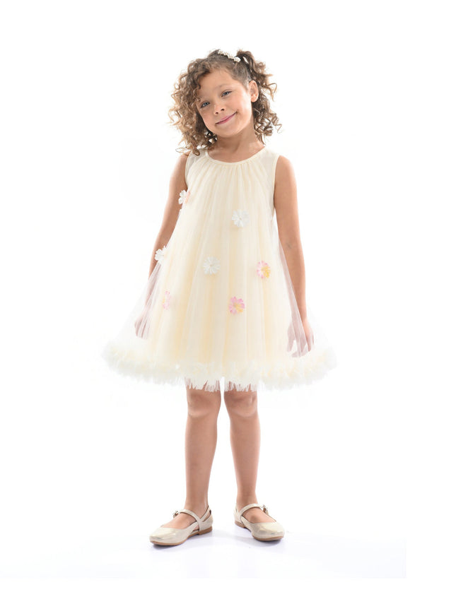 Ivory Tulle Layered Floral Dress