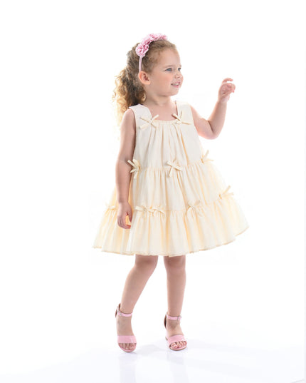 Beige Tiered Ribbon Sleeveless Dress