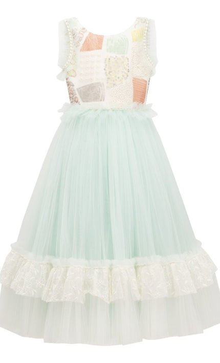 kids atelier tulleen Mint Lynn Embroidered Dress