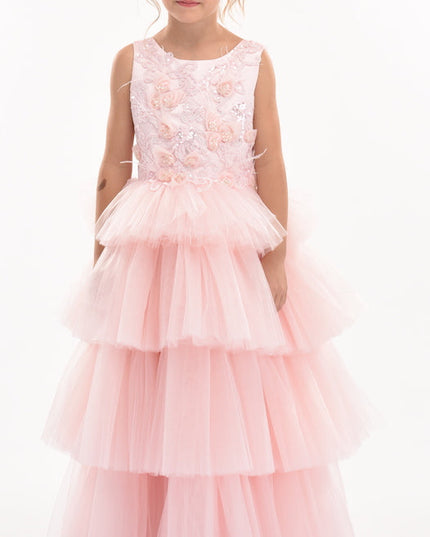 Pink Camellia Tiered Tulle Dress