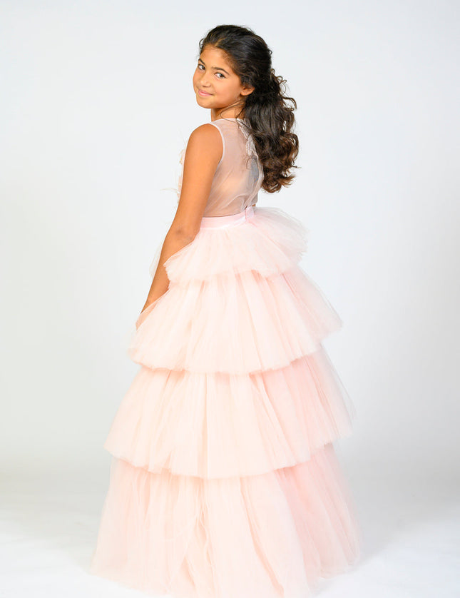 Pink Camellia Tiered Tulle Dress