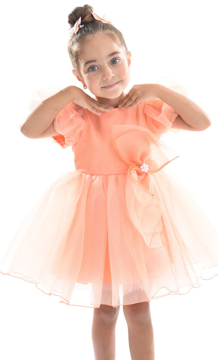 Peach Bow Organza Dress