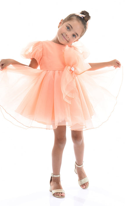 Peach Bow Organza Dress