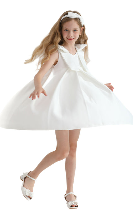 Ivory Palermo Satin Bow Pleated Dress