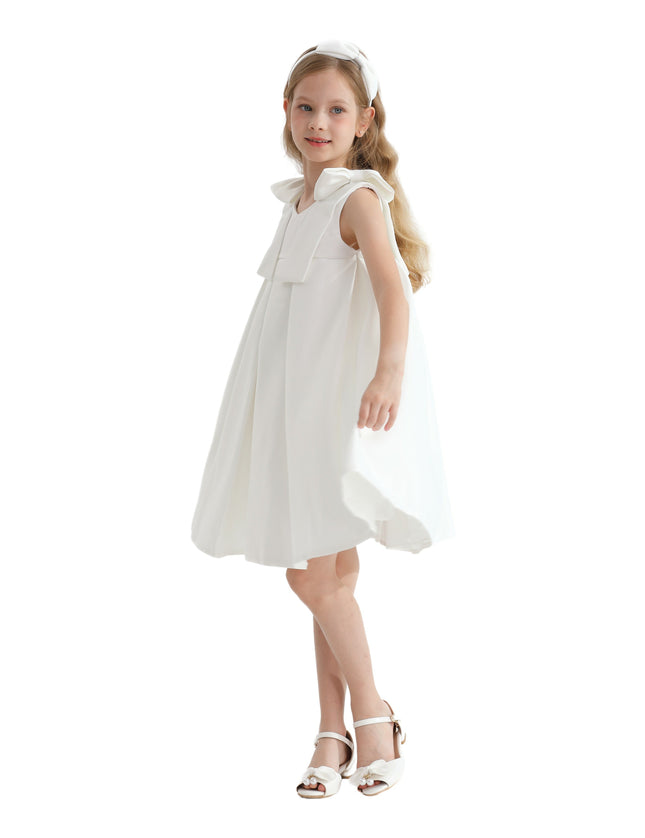 Ivory Palermo Satin Bow Pleated Dress