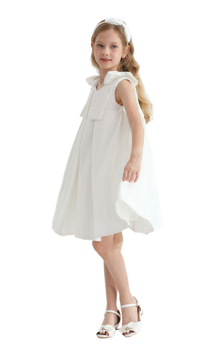 Ivory Palermo Satin Bow Pleated Dress