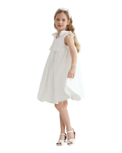 Ivory Palermo Satin Bow Pleated Dress