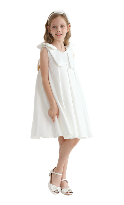 Ivory Palermo Satin Bow Pleated Dress