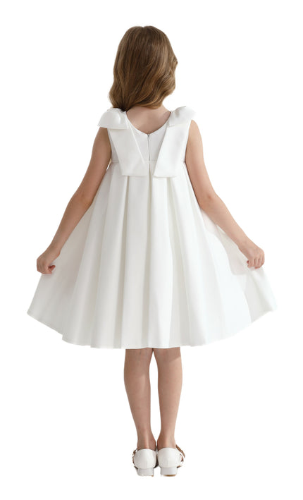 Ivory Palermo Satin Bow Pleated Dress