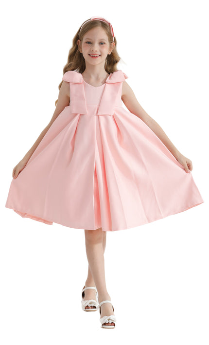Pink Palermo Satin Bow Pleated Dress