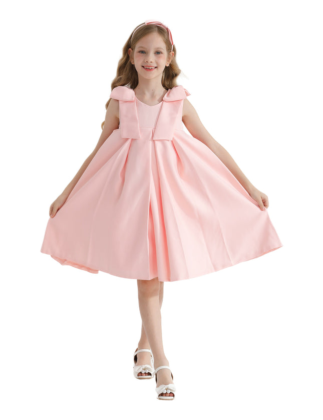 Pink Palermo Satin Bow Pleated Dress