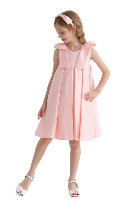 Pink Palermo Satin Bow Pleated Dress