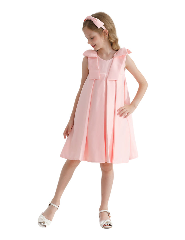 Pink Palermo Satin Bow Pleated Dress