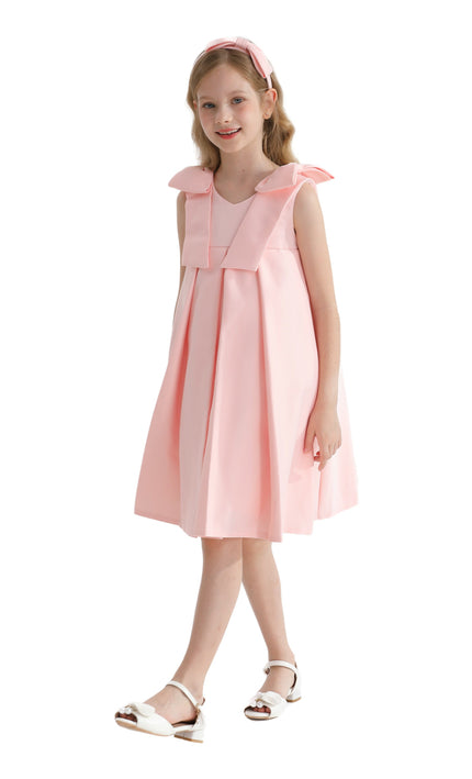 Pink Palermo Satin Bow Pleated Dress