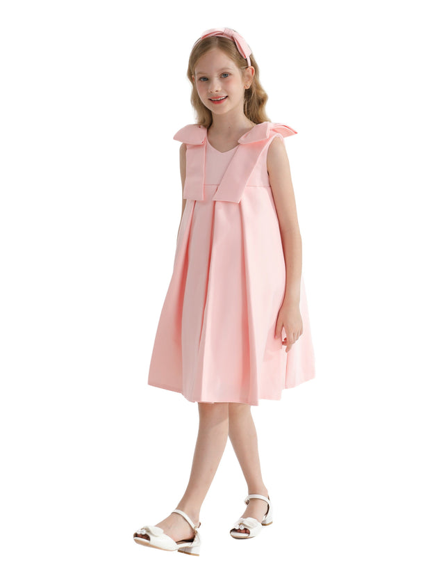 Pink Palermo Satin Bow Pleated Dress