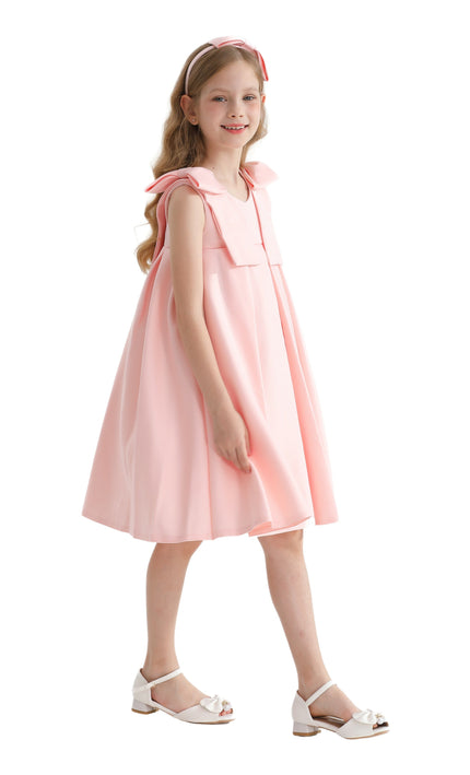 Pink Palermo Satin Bow Pleated Dress