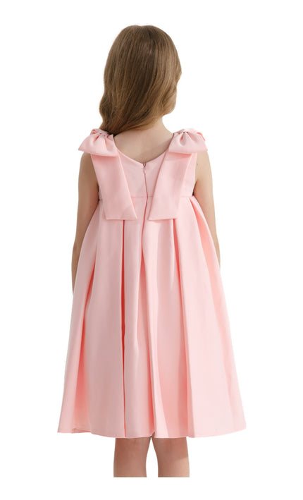 Pink Palermo Satin Bow Pleated Dress