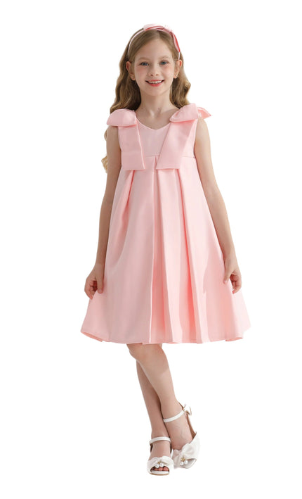 Pink Palermo Satin Bow Pleated Dress