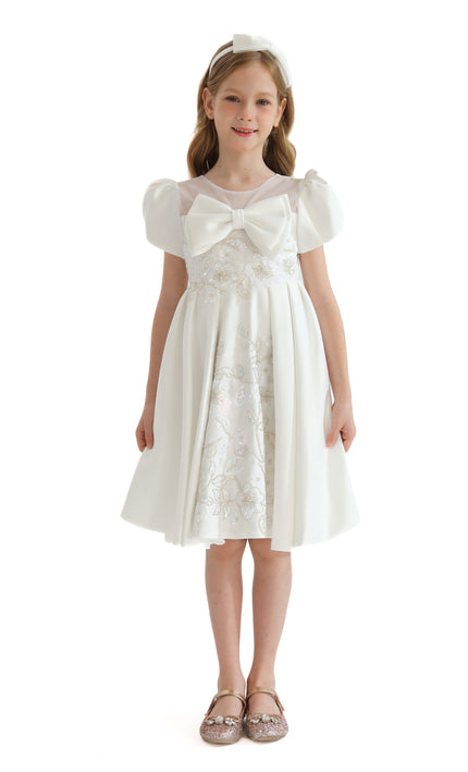 Ivory Leona Floral Teacup Bow Dress