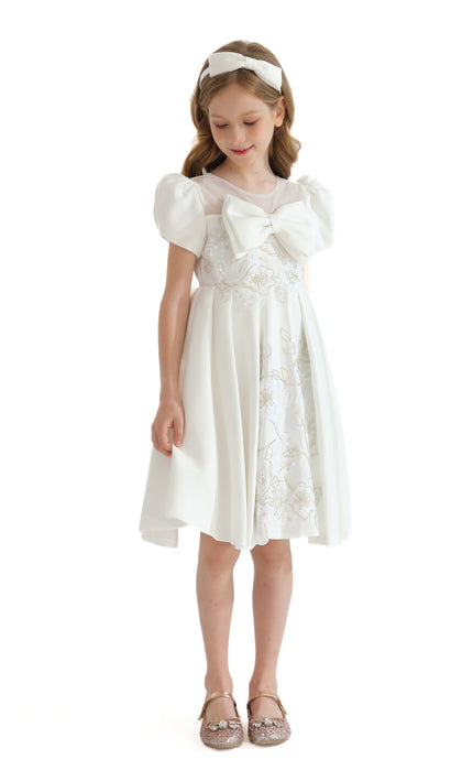Ivory Leona Floral Teacup Bow Dress
