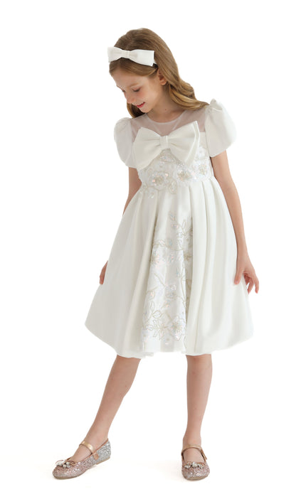 Ivory Leona Floral Teacup Bow Dress