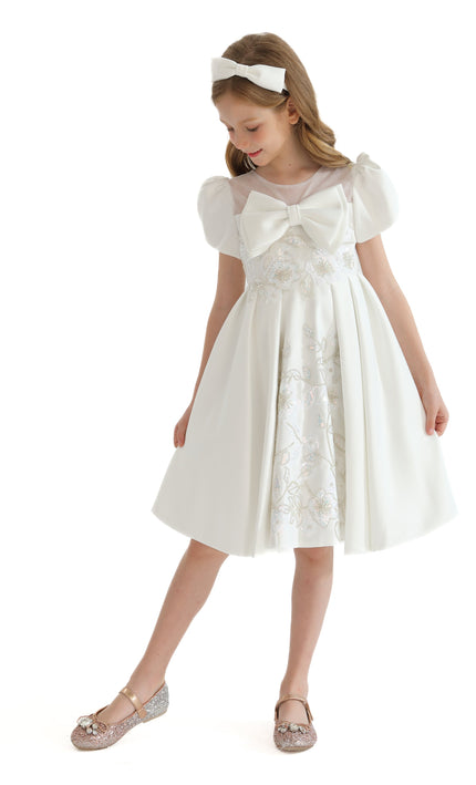 Ivory Leona Floral Teacup Bow Dress