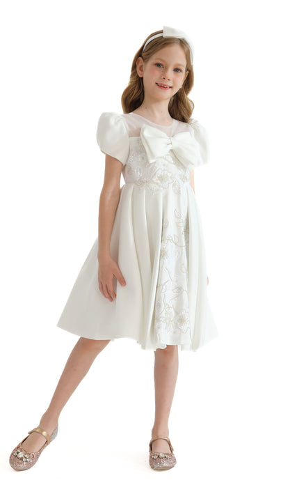 Ivory Leona Floral Teacup Bow Dress