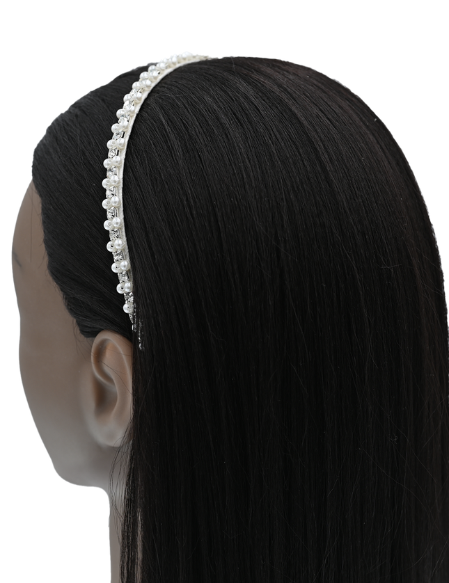 Platinum Rhinestone Embossed Pearl Headband