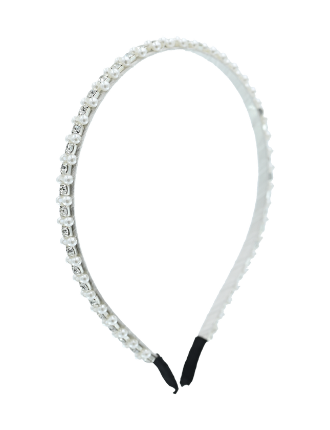 Platinum Rhinestone Embossed Pearl Headband