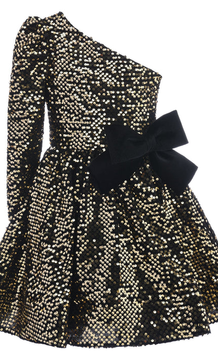 kids atelier tulleen Black Gold Sequin Bow Zoria Dress