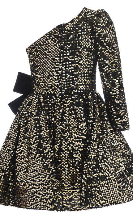 kids atelier tulleen Black Gold Sequin Bow Zoria Dress