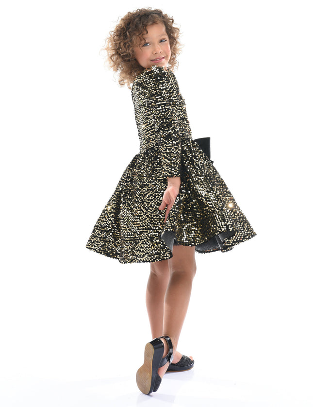 Black Gold Sequin Bow Zoria Dress