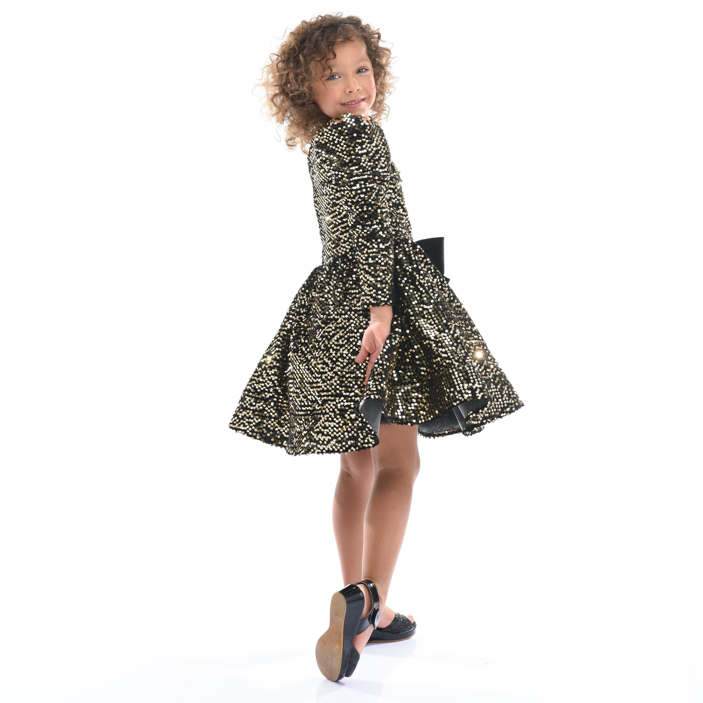 Black Gold Sequin Bow Zoria Dress - Tulleen.com Black Gold Sequin Bow Zoria Dress - Tulleen.com