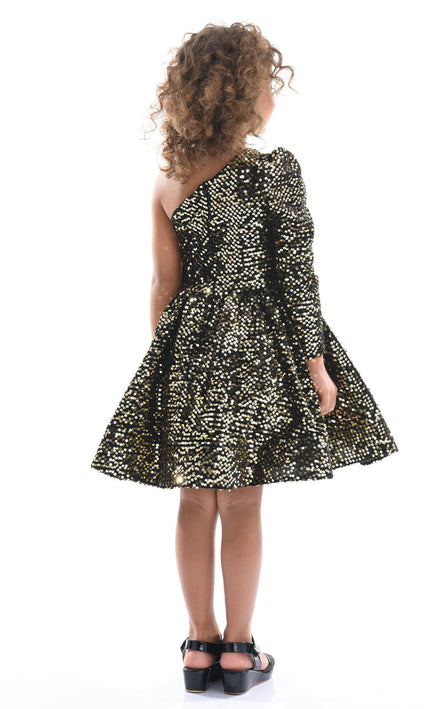kids atelier tulleen Black Gold Sequin Bow Zoria Dress