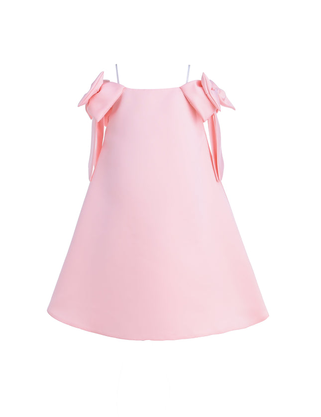 Pink Luneta Off-Shoulder Bow Dress