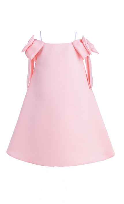 Pink Luneta Off-Shoulder Bow Dress