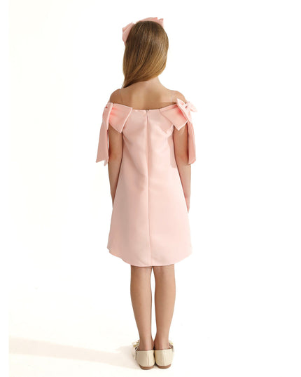 Pink Luneta Off-Shoulder Bow Dress