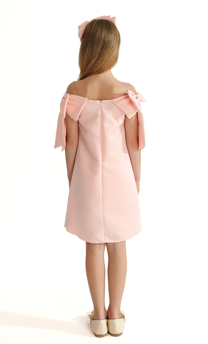 Pink Luneta Off-Shoulder Bow Dress