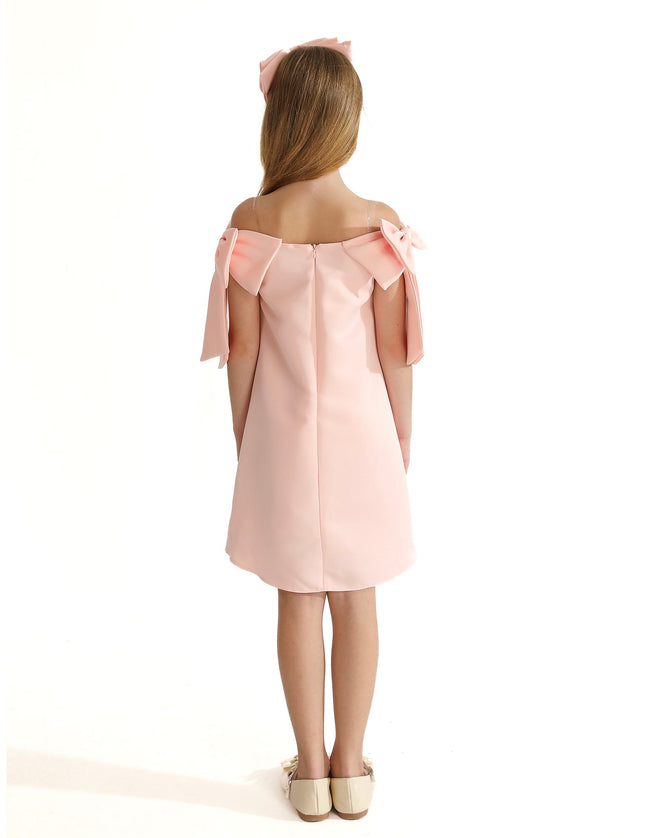 Pink Luneta Off-Shoulder Bow Dress