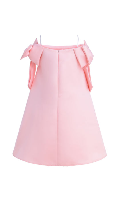 Pink Luneta Off-Shoulder Bow Dress