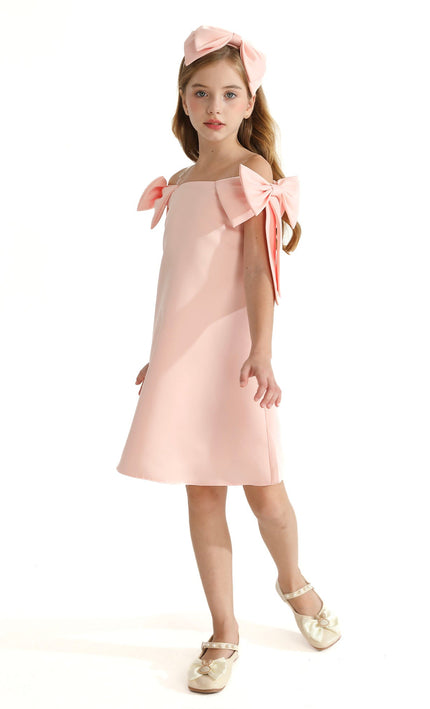 Pink Luneta Off-Shoulder Bow Dress