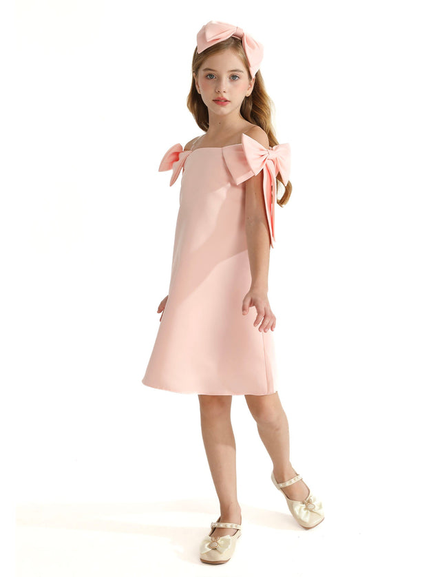 Pink Luneta Off-Shoulder Bow Dress