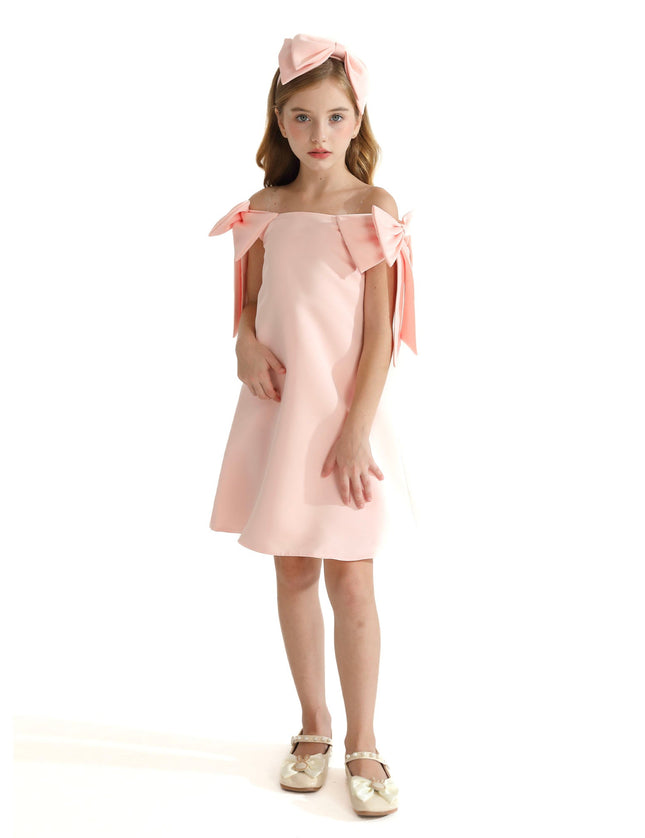 Pink Luneta Off-Shoulder Bow Dress