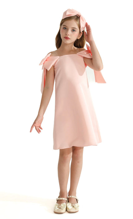 Pink Luneta Off-Shoulder Bow Dress
