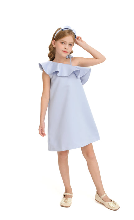 Blue Petulla Off Shoulder Ruffle Dress