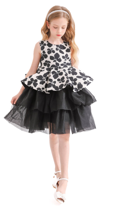 Black Nazareen Floral Tiered Dress