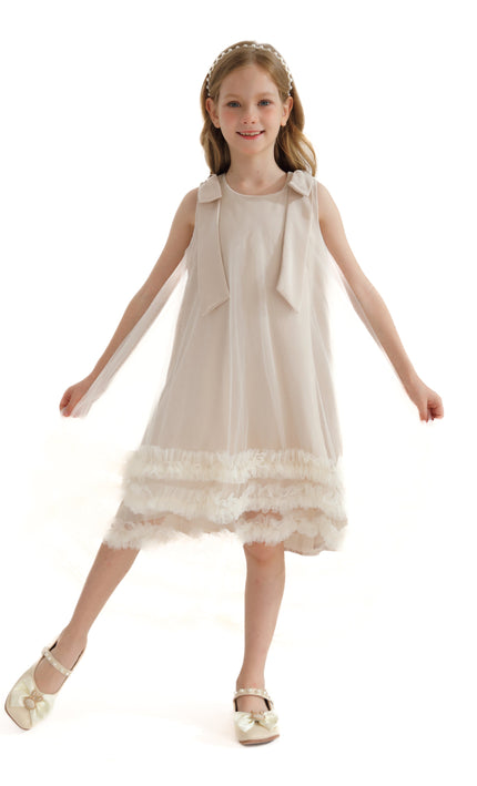 Cream Violeta Sleeveless Ruffle Overlay Dress
