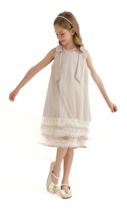 Cream Violeta Sleeveless Ruffle Overlay Dress
