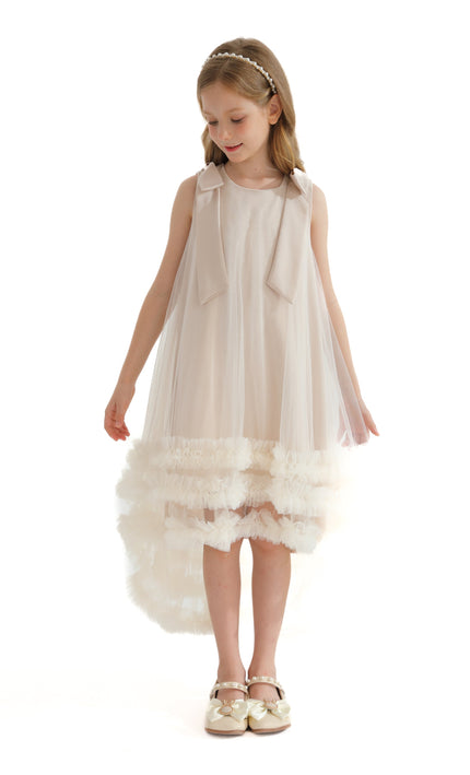 Cream Violeta Sleeveless Ruffle Overlay Dress