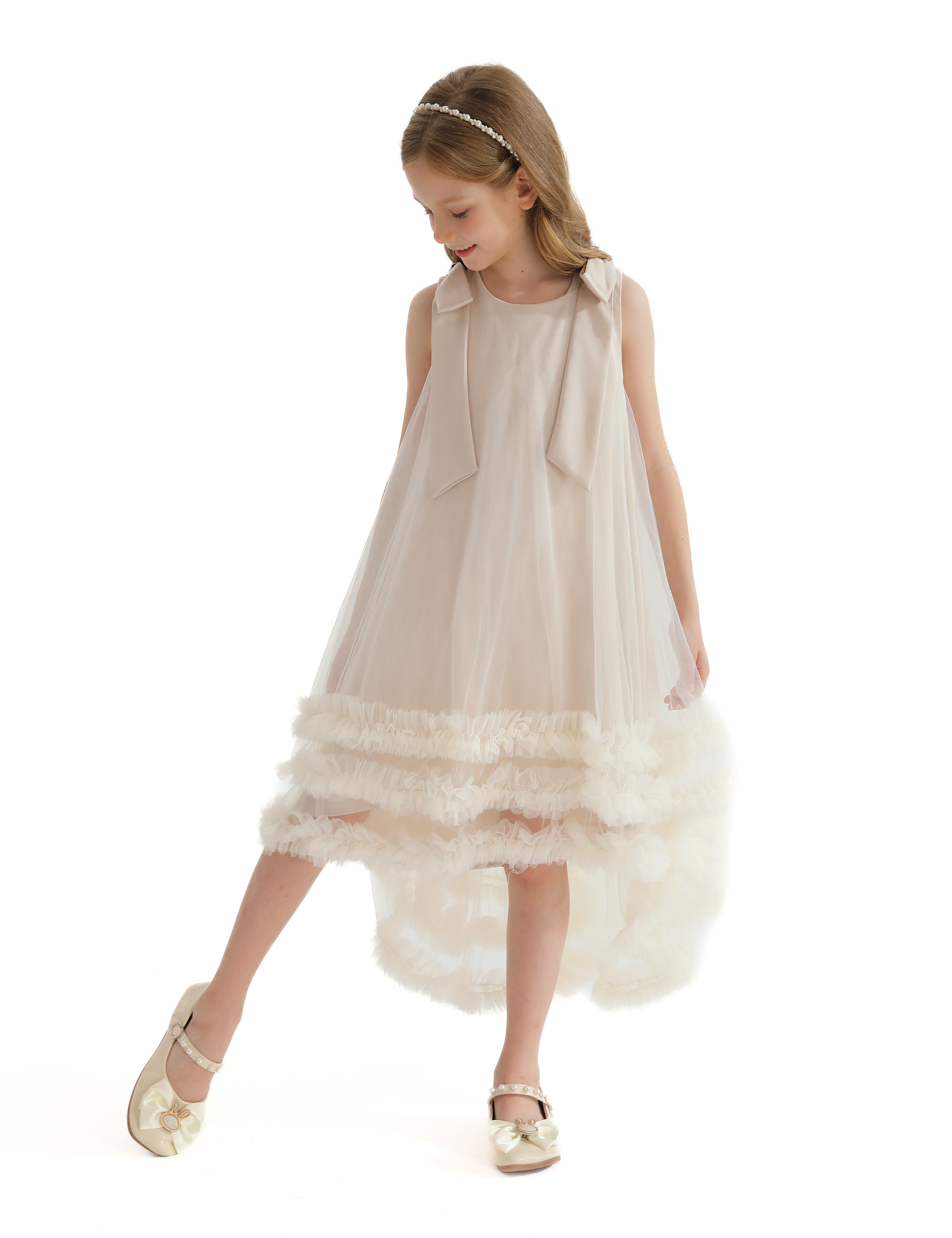 Tulleen Cream Violeta Sleeveless Ruffle Overlay Dress Ivory